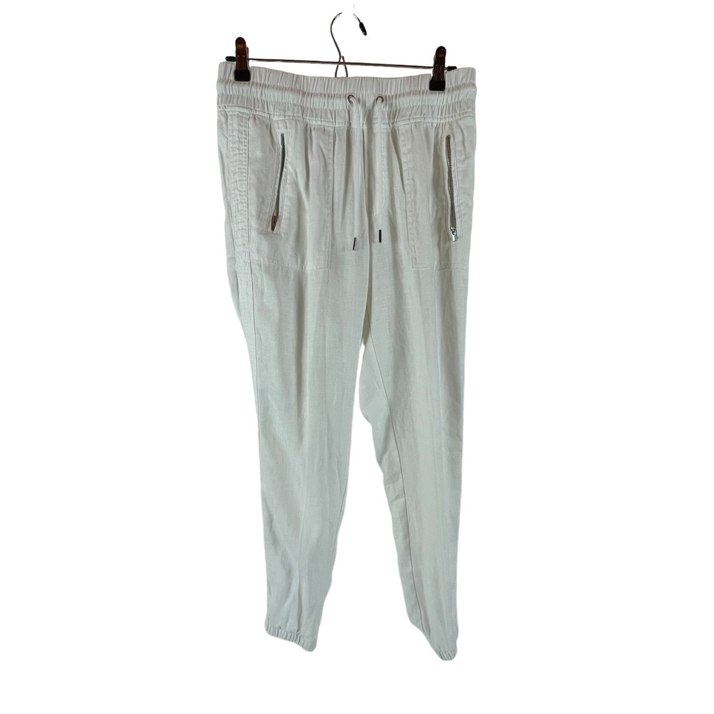 Athleta Linen Cabo Joggers Pants Sz 4 Womens White Lightweight Lounge Pockets